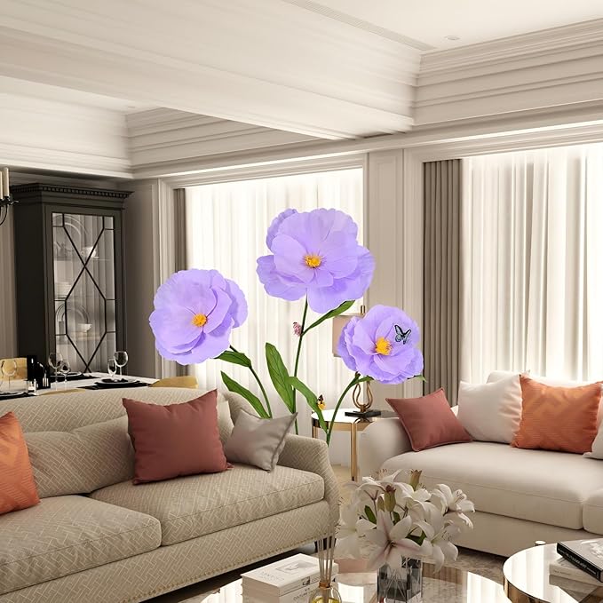 5.8 Ft Giant Artificial Flowers,Large Paper Flower,Huge Poppy Flowers Decoration for Wedding,Hotel,Office,Window Display and Home Farmhouse Decor(Purple)