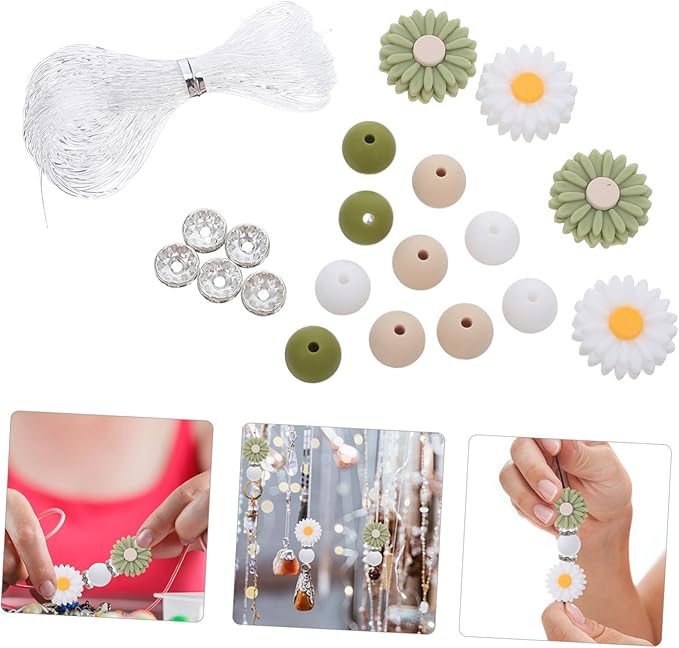 OSALADI Flower Beads DIY Bracelet Making Kit for Round Spacer Loose Beads in Stable Vibrant Colors Cute Floral Charms for Handmade Jewelry Crafting