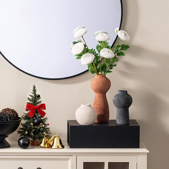 Ceramic Vase Home Table Decor - Flower Vase Set of 3 Living Room Kitchen Decorations Farmhouse Modern Rustic Vases Decorative Centerpiece for Shelf Bedroom Office Bathroom Dining Coffee Desk