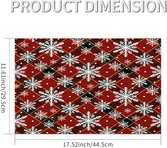 Christmas Xmas Waffle Art Snowflake Placemats Set of 6 PVC Vinyl Non Slip Table Mats Heat Resistant Place Mats Washable Wipeable Dining Table Mat for Kitchen Decor Party Indoor Outdoor Decorative Gift