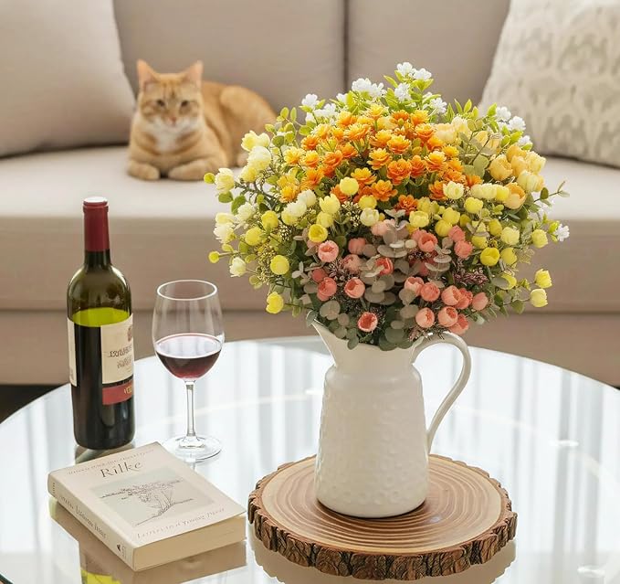 ilauke 7 Bundle Artificial Outdoor Flowers UV Resistant, Realistic Faux Roses in Multicolor for Garden Porch Decoration, All Season Fake Plants Bouquet