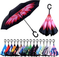 Inverted Umbrella, 49 Inch Double-Layer Vented Reverse Umbrella, Windproof Waterproof UV Protection, Lightweight C-Handle, Fiberglass Ribs, Steel Shaft, Travel/Commute/Car Use, With Sleeve