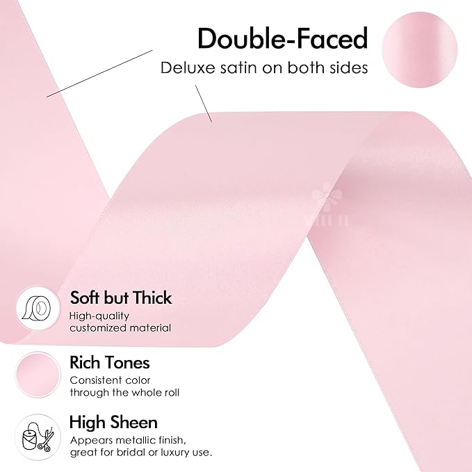 MEEDEE Pink Satin Ribbon 2 Inch Pink Ribbon Lux Double Faced Ribbons by 25 Yards Silk Satin Ribbons for Gift Wrapping, DIY Crafts, Weddings, Flower Bouquet, Holiday Decorating