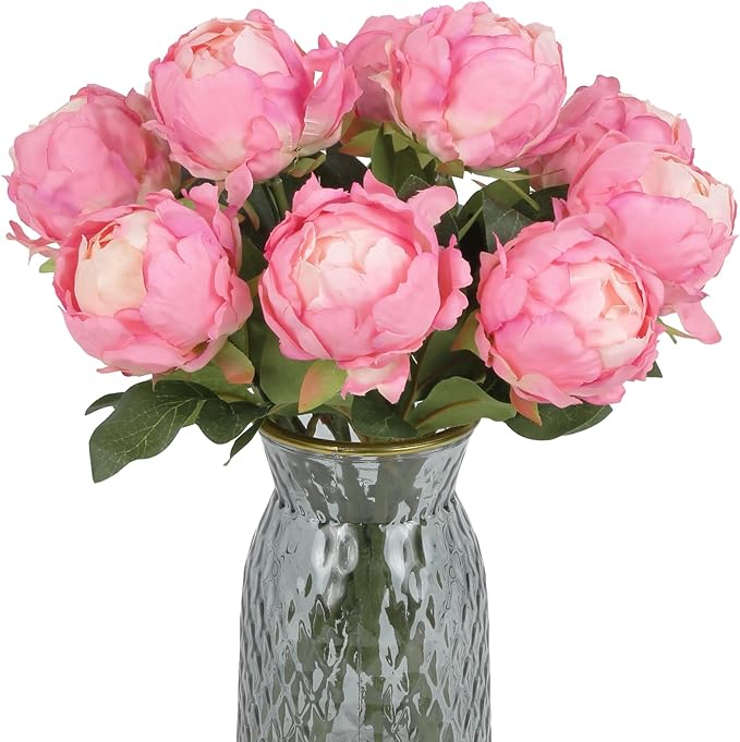 10pcs Pink Peonies Artificial Flowers Fake Silk With Single Stem for Wedding Table Centerpieces Home Decorations Bridal Bouquets Floral Arrangements (Deep Pink)
