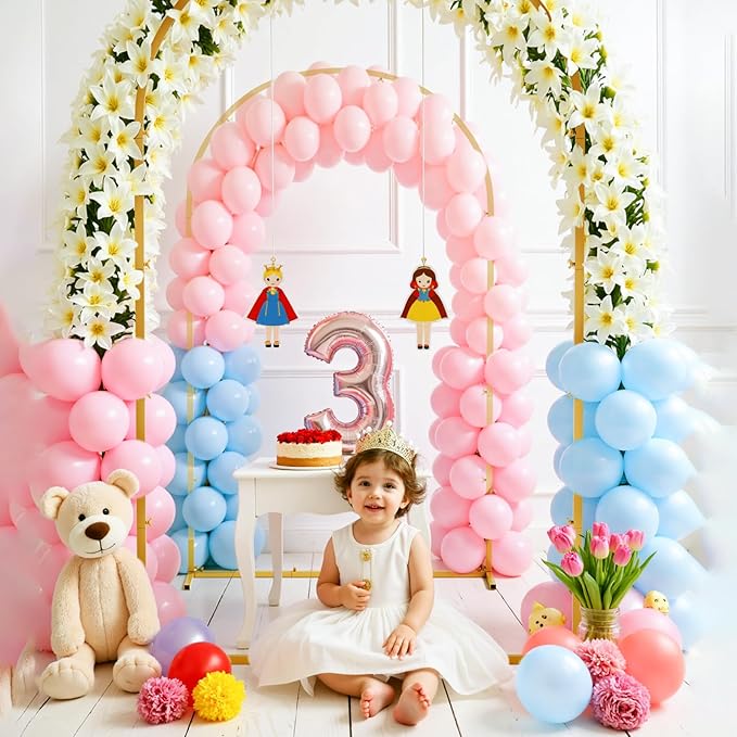 Set of 3 Metal Arch Backdrop Stand with Cover Set, (7.2FT, 6.6FT, 6FT Wedding Arch and Cover Set), Backdrop Arch for Party, Baby Shower, Birthday, and Graduation Ceremony