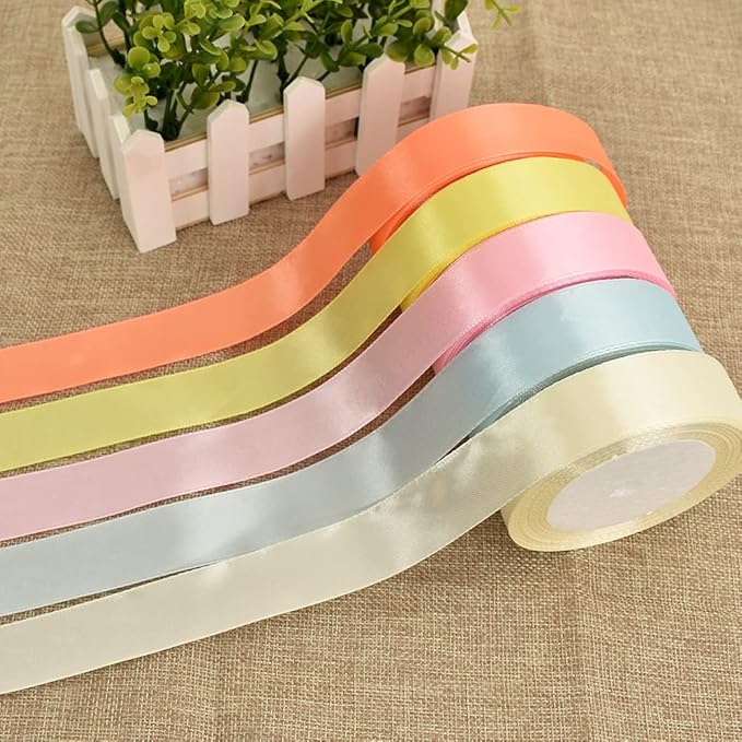 TONIFUL 1 Inch x 125 Yards 5 Colors Satin Ribbon Rolls, Light Rainbow Candy Macaron Color Fabric Ribbon for Gift Wrapping Embellish Wedding Birthday Party Decoration Bow Making Floral Craft Sewing