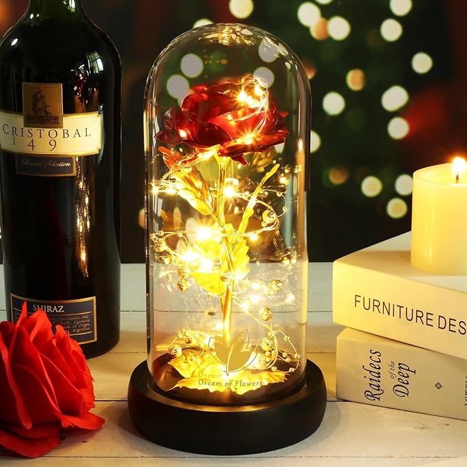 Christmas Women Gifts Birthday Gifts for Women Flowers for Delivery,Galaxy Artificial Flower with 2 Light Modes Light Up Rose in Glass Dome,Colorful Glass Rose,Birthday Wedding Anniversary Xmas Gift