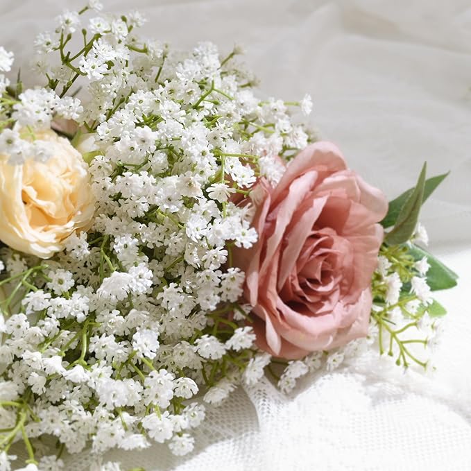 Yastouay Babys Breath Artificial Flowers, 30Pcs Fake White Babys Breath Flowers Artificial Bulk, Real Touch Faux Babies Breath Gypsophila Bouquet for Wedding Floral Arrangement Party Decor