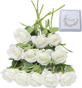Artificial Rose Flower Artificial Flowers Flower with Long Stem Silk Roses Bouquet for Wedding Bridal Shower Party Home Decoration (White, 12 Pcs)