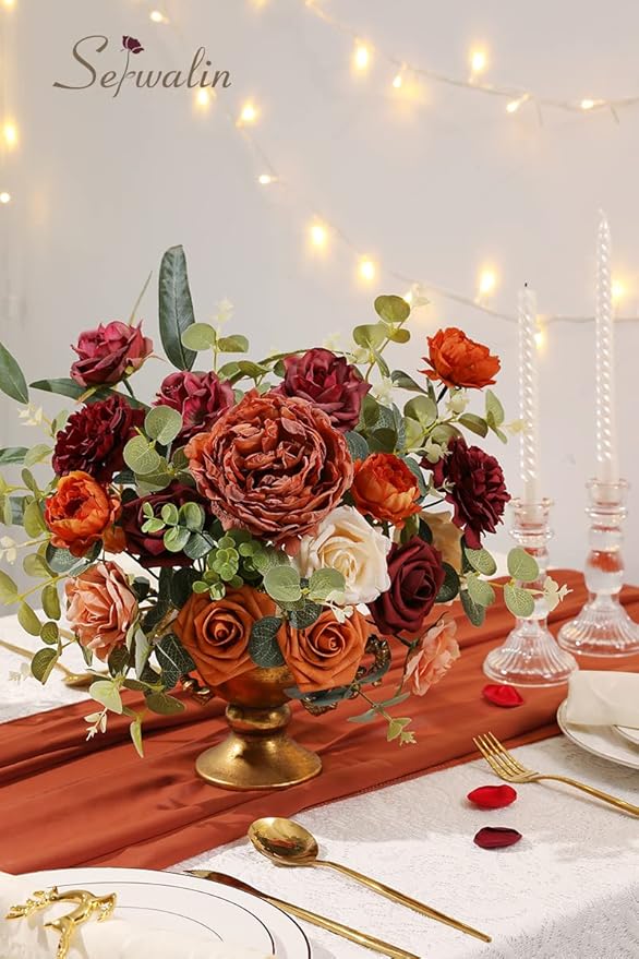 Serwalin 2PC Artificial Flowers Orange Marigold Flowers Fall Flowers Fake Wedding Flowers Cake Flowers for DIY Wedding Bouquets Bridal Shower Centerpieces Floral Arrangements Decor