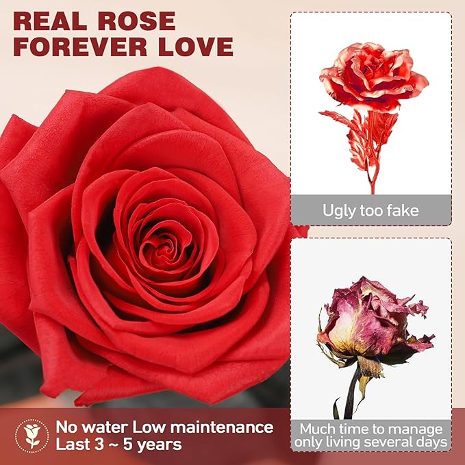 Preserved Rose Gift for Mom - Mothers Day 12'' Preserved Rose Flower Gifts with Elegant Gift Box & Bags, Large Flowers Roses for Her, Women Grandma, Girlfriend, Wife Anniversary Romantic Gift (Red)