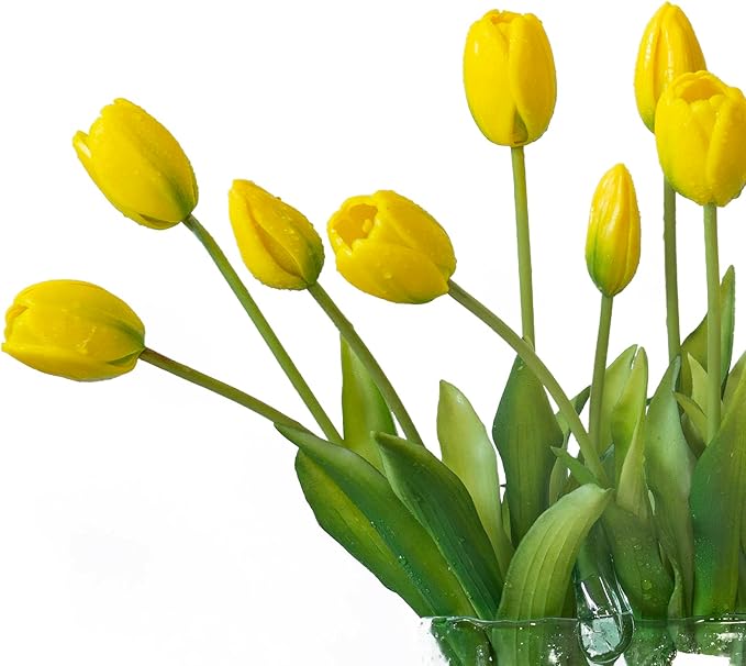 15pcs Artificial Tulips Flowers, Real Touch Latex Bouquet, Fake Tulips for Office Wedding Party Home Kitchen Garden Decoration-B Yellow