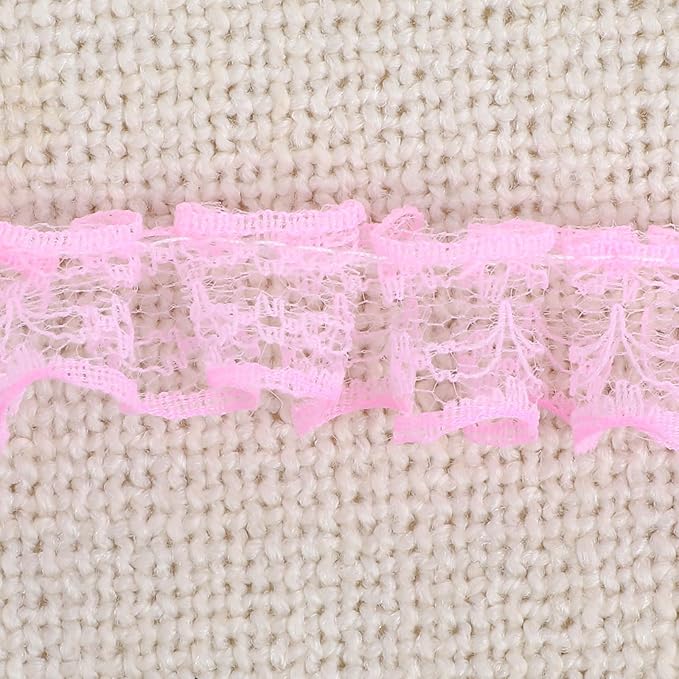 10 Yards Pleated Organza Pink Lace Edge Gathered Mesh Trim Ribbon 0.9 Inches Vintage Edging Trimmings Fabric Laces Trim Sewing Crafts Lace for Gift Wrapping Dress Decoration Wedding Bouquet