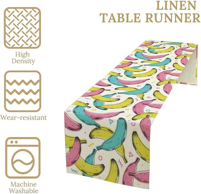 Banana Fruit Table Runner, Kitchen Dining Table Decor, Watercolor Tropical Fruit Palm Leaves Table Runners for Indoor Outdoor Home Farmhouse Holiday Wedding Birthday Party Decoration, 13 x60 in