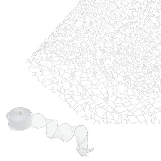 PATIKIL Flower Wrapping Mesh Paper, 15ft Floral Bouquet Craft Packaging Hollow Net Yarn with Ribbon for Flowers Gift Packaging, White