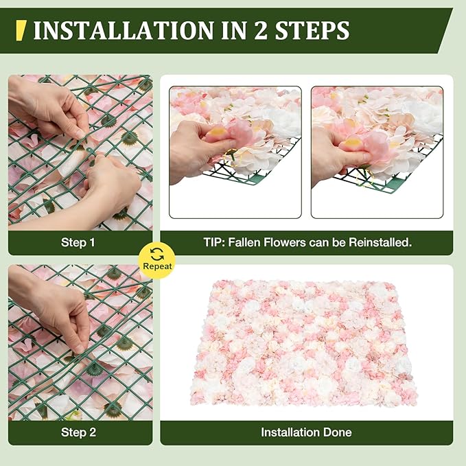 12Pcs Flower Wall Panel, 24x16in Artificial Flower Wall Backdrop Pink Dahlia Hydrangea Rose Flowers Wall Backdrop Flowers Photo Background for Photo Background Party Wedding Decoration