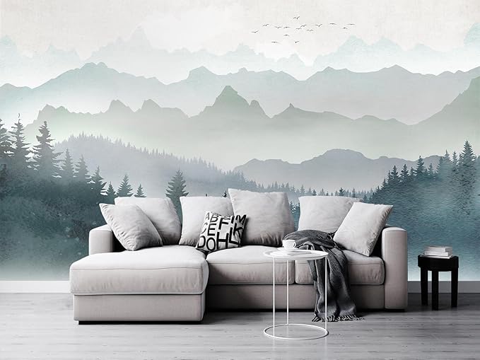 Cliouar-Mountain Peaks Woods Bedroom Living Room Decoration Mural Wallpaper 158" x 110"(Not Self-Adhesive)