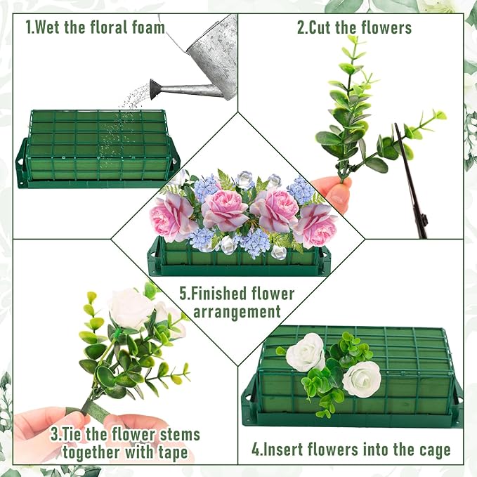 JarThenaAMCS 6Pcs Floral Foam Cage Rectangle Foam Bricks for Flower Arrangements with Tape for DIY Fresh or Artificial Flowers Wedding Birthday Parties Decor