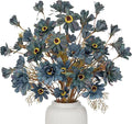 3 Bundles Artificial Daisy Flowers with Branches for Autumn Floral Arrangements, 20" Faux Wildflowers Mums Sprays for Fall Decor, Wedding Centerpieces, Fake Chrysanthemums Silk Flowers in Cyan Blue