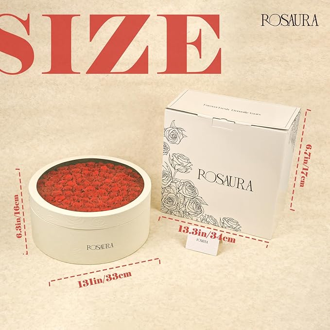 Rosaura Round Preserved Roses Gift Box - Real Forever Flowers for Birthday, Valentine's & Mother's Day (red, 100 Roses)