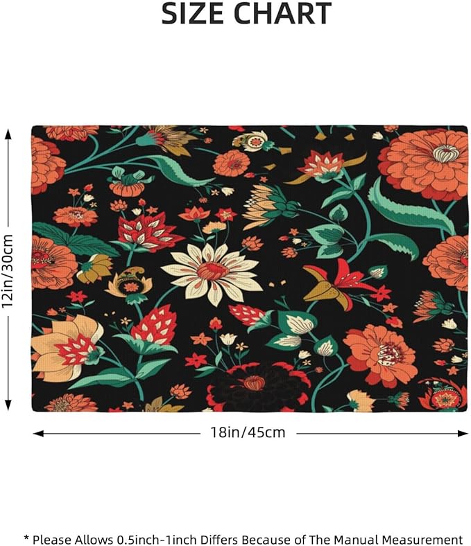 Boho Mandala Flower Placemats, Abstract Nature Hippy Orange Nature Flower Art Print Washable Fabric Placemats Table Kitchen Dining Party 12x18 Inch Set of 4