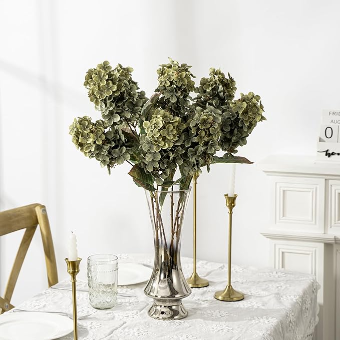 Fake Flowers Hydrangea Silk Flowers With Stems White Flowers Fake Flowers In Vase Hydrangea Artificial Flowers Winter Flowers Artificial For Decoration Vase Decor 24"（ Green）8PCS Wthout Vase