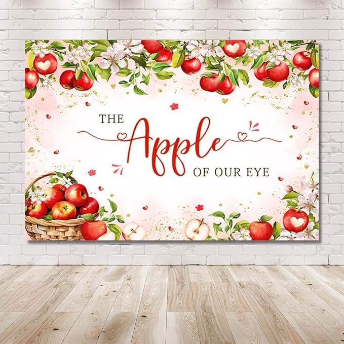 MEHOFOND Fall Apple Baby Shower Photography Backdrop Apple of Our Eye Baby Shower Decorations Autumn Floral Princess Baby Shower Party Photo Studio Booth Background Banner 10x7ft