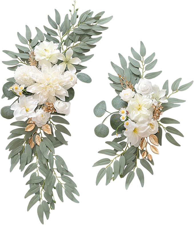 Faux Flower Swag Set of 2, White Artificial Flowers Swags for Wedding Arch, Wedding Welcome Signs, Welcome Reception Ceremony Signs Decorations