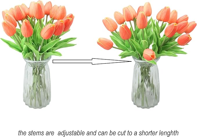 Artificial Flowers 10 Heads Mini Real Touch Artificial Tulip for Home Wedding Party Centerpiece Decoration (Gradient Orange)