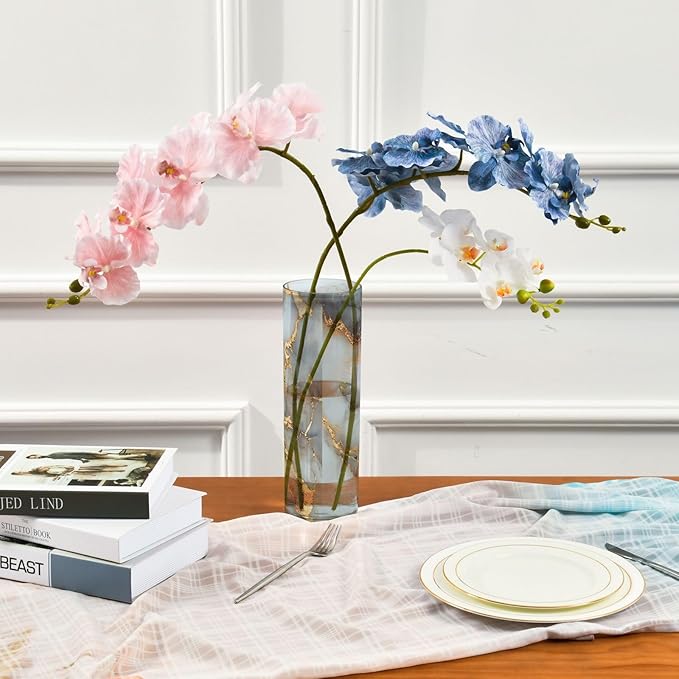 ALAZA White Gilded Marble Flower Vases for Home Decor Kitchen Bedroom Living Room Bathroom Office Table Decorations