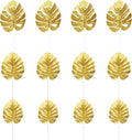 CCINEE 24PCS Golden Artificial Palm Leaves, 3 Sizes Faux Monstera Leaves Simulation Safari Leaves with Stems for Home Hawaiian Luau Party Jungle Beach Theme Party Decoration