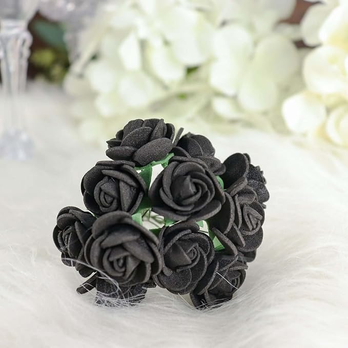 Efavormart 48 Roses | 4" Tall Black Real Touch Artificial DIY Foam Rose Flowers with Stem, Craft Rose Buds