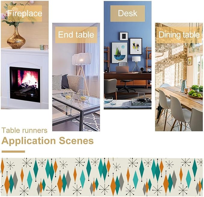 Mid Century Modern Table Runner,Table Runners for Kitchen Dining Modern Tables Decor Decoration for Kitchen Family Dinner Table Holiday Party Farmhouse 13 x 108 Inch