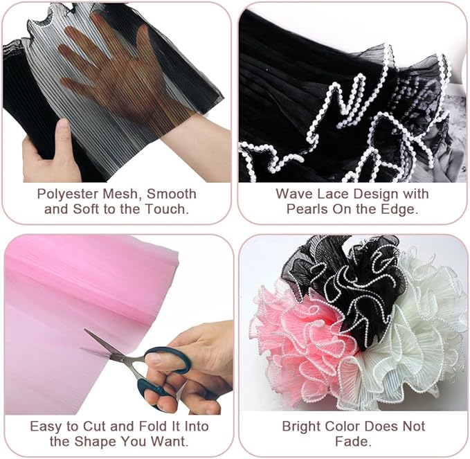 3PCS Flower Wrapping Mesh Paper，SEILETOO 4.37 Yards Pearl Edge Bouquet Packaging Paper for Party Favor Decor, Florist Supplies Wedding Gift Packaging