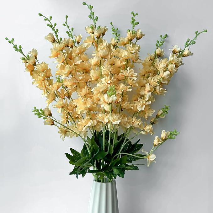 8 pcs Champagne Delphinium Artificial Flowers, 34.25''Artificial Snapdragon Flowers Tall Fake Flowers Silk Flowers Faux Delphinium Bulk for Tall Vase Home Wedding Garden Table Decor (Champagne)