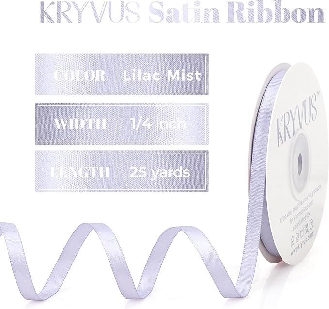 Lilac Mist Satin Ribbon, Double Faced 1/4 Inch X 25 Yards Lilac Mist Ribbon, Premium Satin Ribbon for Gift Wrapping, Crafts, Hair Bow Making, Sewing, Flower Bouquet, Wedding Party Decor