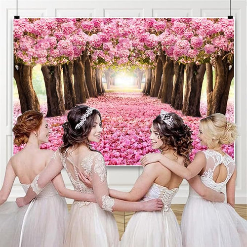 10x5ft Spring Pink Flower Backdrop Cherry Blossom Floral Petal Trees Boulevard Garden Romantic Valentine's Day Photography Background for Wedding Baby Shower Tea Party Girl Adult Portraits