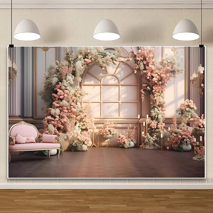 AOTOFO 10x6.5ft Pink Flowers Wedding Backdrop Elegant Rose Blossom Floral Pretty Plant Photography Background for Woman Bride Party Girls Bridal Shower Photo Studio Shoot