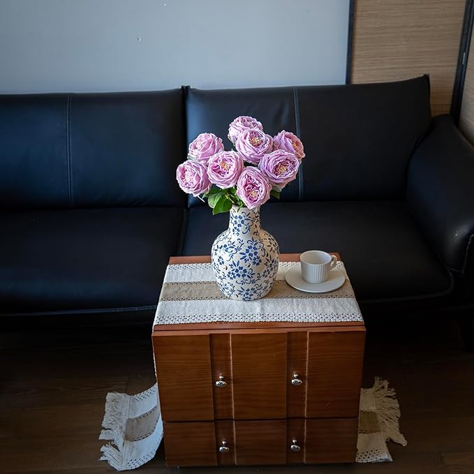 Fake Flowers for Decoration Home Decor Real Touch Artificial Flowers Austin Rose Peony Latex Fake Flower Living Room Decoration Vivid Pink Roses Peonies (Light Purple 4pcs)