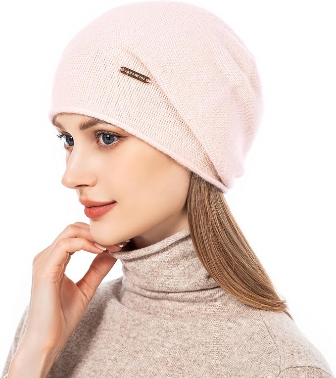 QUEENFUR Knit Slouchy Beanie Hats for Women Cashmere Ski Cap Knitted Wool Soft Warm Winter Hat