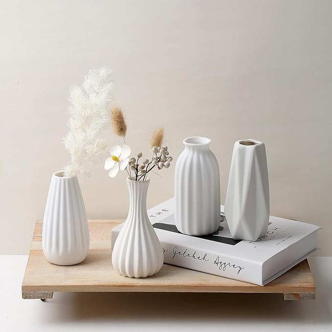 Set of 16 White Bud Vases for Flowers, Japandi Small Vases in Bulk for Centerpieces, Boho Mini Vases for Wedding Decorations, Living Room and Bedroom Decor, Arts and Crafts for Gifts