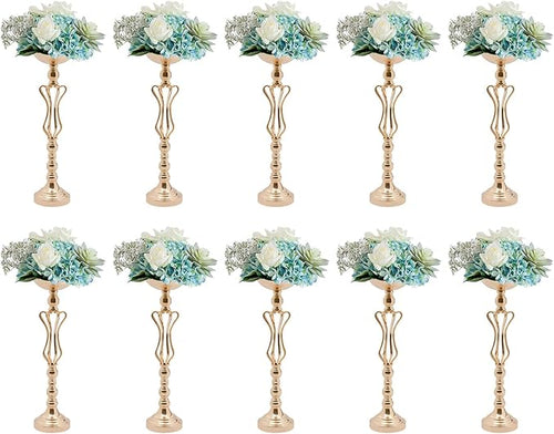 10Pcs Gold Flower Vase for Wedding Table Centerpieces 21.7" Tall Large Metal Flower Trumpet Vases DIY Flower Display Organizer for Anniversary Decor(10Pcs/Gold)