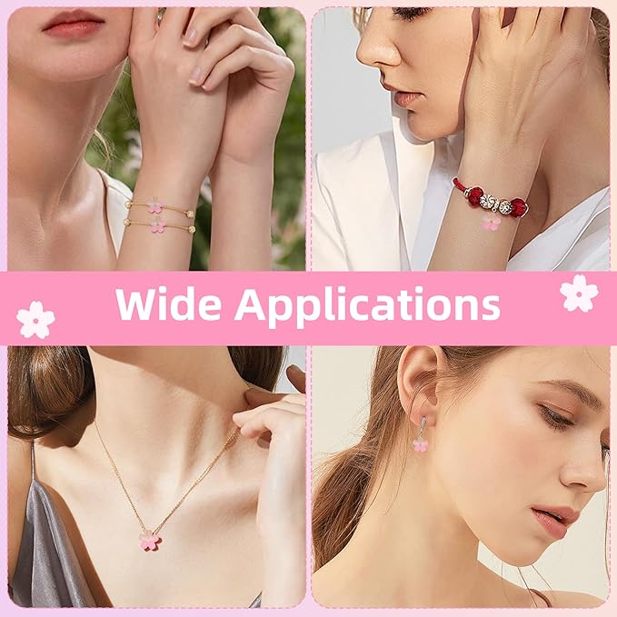 100pcs Glass Flower Beads, Gradient Pink Cherry Blossom Floral Beads for Jewelry Making Bracelets Earrings Necklace Pendant DIY Craft Beading Projects with Hole