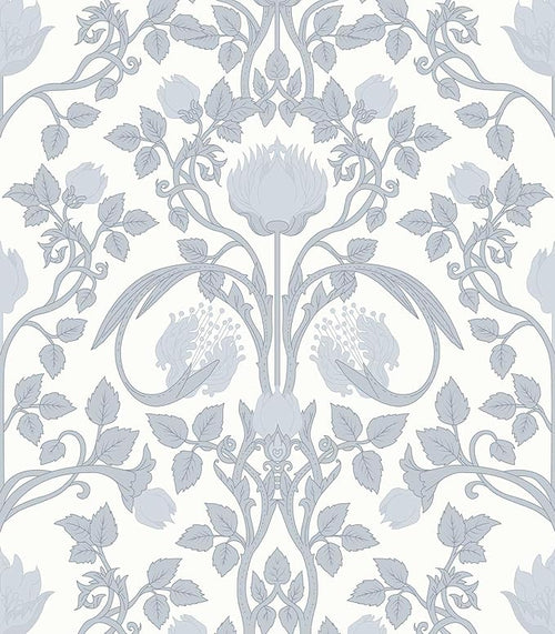 17.3" × 393.7" Blue Floral Peel and Stick Wallpaper, Damask Vintage Wallpaper for Bedroom Bathroom Self Adhesive Removable