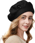 Flower Embroidery Beret Hat for Women, French Style Knitted Beret Hats, Stylish Solid Color Beret Cap for Women Girls Lady