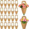 PercyEffie 50Pcs flower bags for bouquets Paper flower bags with Handles bouquet wrapping paper Bulk Brown stand accessories flowers bar supplies bouquets holder for Wedding Flowers Shop Home Decora