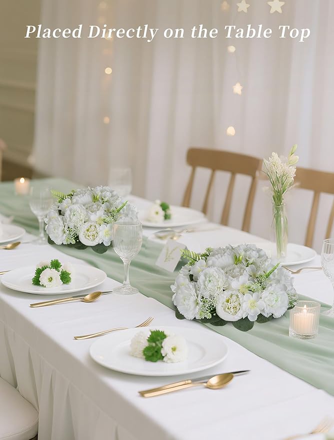 BLOSMON White Peony Flower Balls: 10pc 9.5 Inch Artificial Peonies Floral Arrangement Bouquet Wedding Centerpieces Decoration - Fake Silk Kissing Ball Center Piece Home Party Baby Shower Decor