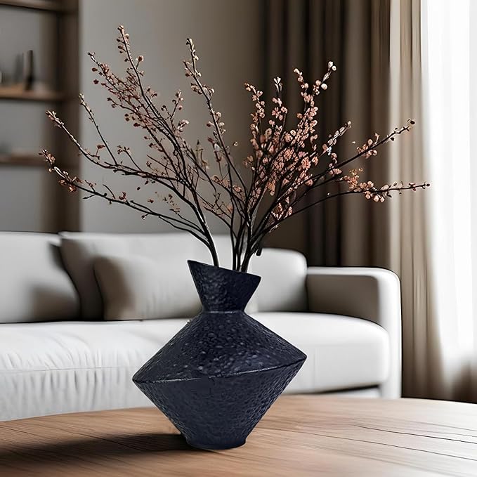 Unique Handmade Cast Iron Vase for Dried Flowers or Pampas Grass, 8.86" H Heavy and Durable Wabi Sabi Vases, Handicraft, Matte Black Vase for Modern, Rustic and Farmhouse Decor