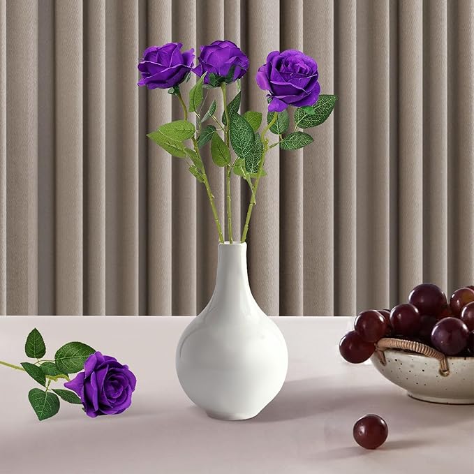 Flojery 10pcs Purple Silk Roses Artificial Rose Flowers Long Stem for DIY Wedding Bouquet Table Centerpiece Home Décor