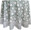 ATOSII Shalimar Green 100% Cotton Round Boho Fall Tablecloth, Handblock Floral Table Cloth Linen for Kitchen Dining I Parties Wedding Outdoors Christmas Thanksgiving I Fall Home Decor 60" Inches Round
